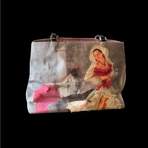 Isabella Fiore Gray and Pink Artistic Shoulder Bag